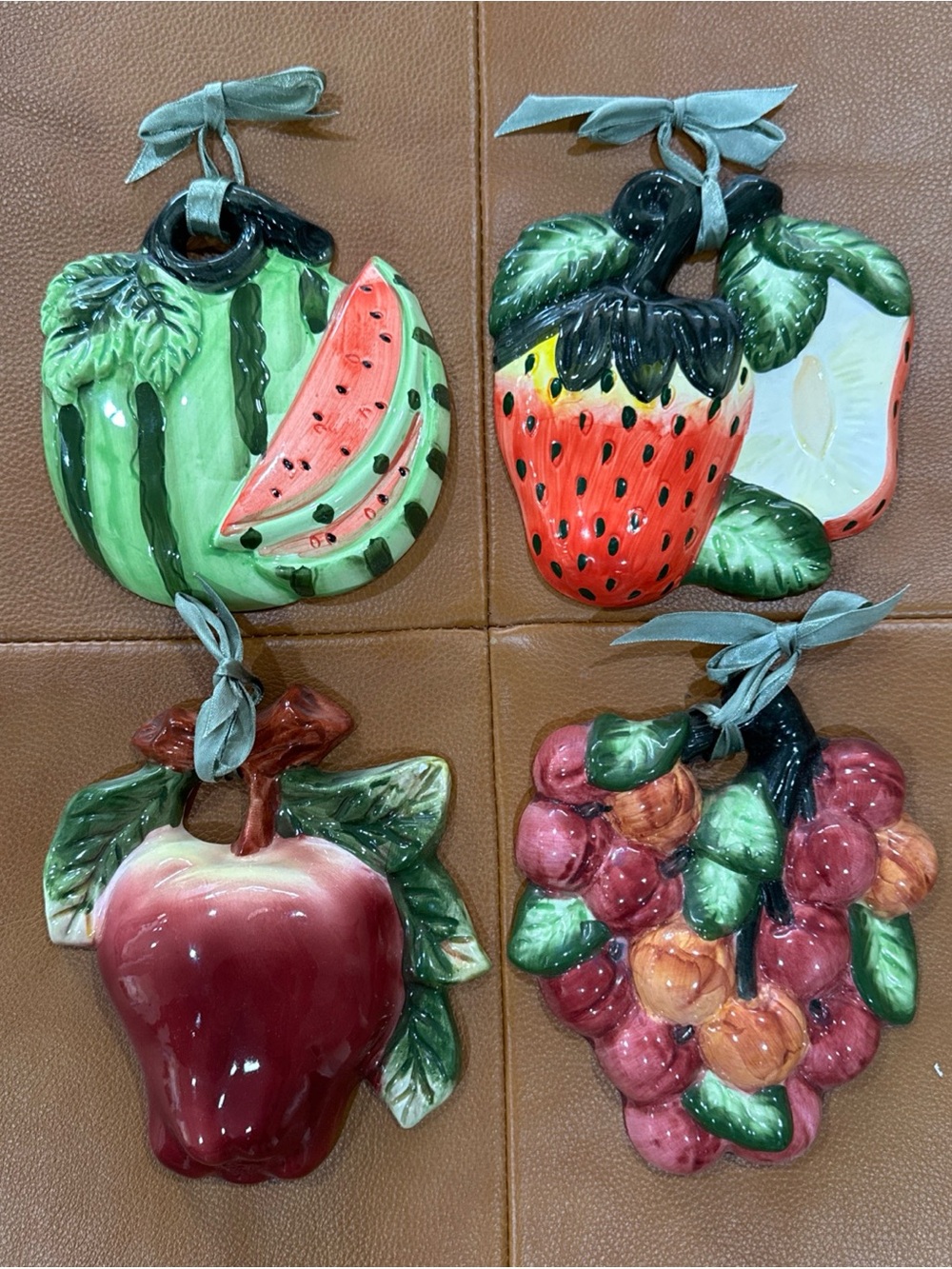 Vintage Style Ceramic Fruit Wall Decor Set of 4 Kitchen Cottagecore Retro